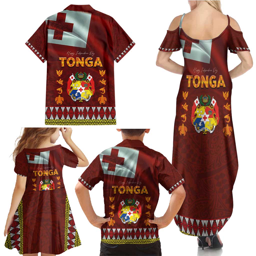 Tonga Independence Day Family Matching Summer Maxi Dress and Hawaiian Shirt National Flag and Emblem with Ngatu Art Pattern LT03 - Polynesian Pride