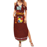 Tonga Independence Day Family Matching Summer Maxi Dress and Hawaiian Shirt National Flag and Emblem with Ngatu Art Pattern LT03 Mom's Dress Red - Polynesian Pride
