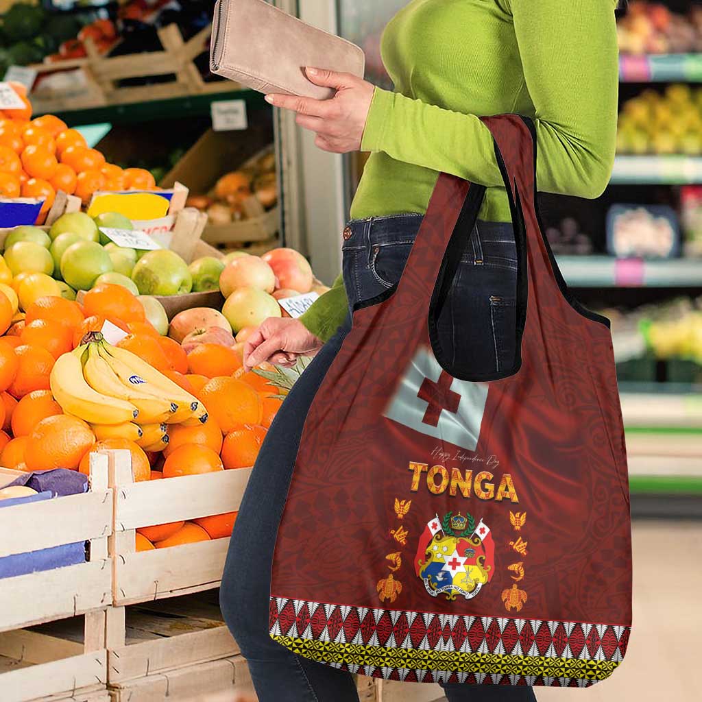 Tonga Independence Day Grocery Bag National Flag and Emblem with Ngatu Art Pattern