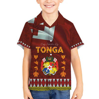 Tonga Independence Day Kid Hawaiian Shirt National Flag and Emblem with Ngatu Art Pattern LT03 Kid Red - Polynesian Pride