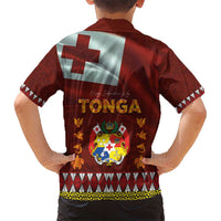 Tonga Independence Day Kid Hawaiian Shirt National Flag and Emblem with Ngatu Art Pattern LT03 - Polynesian Pride