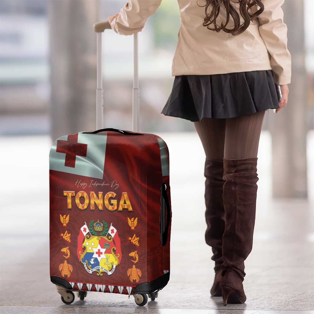 Tonga Independence Day Luggage Cover National Flag and Emblem with Ngatu Art Pattern