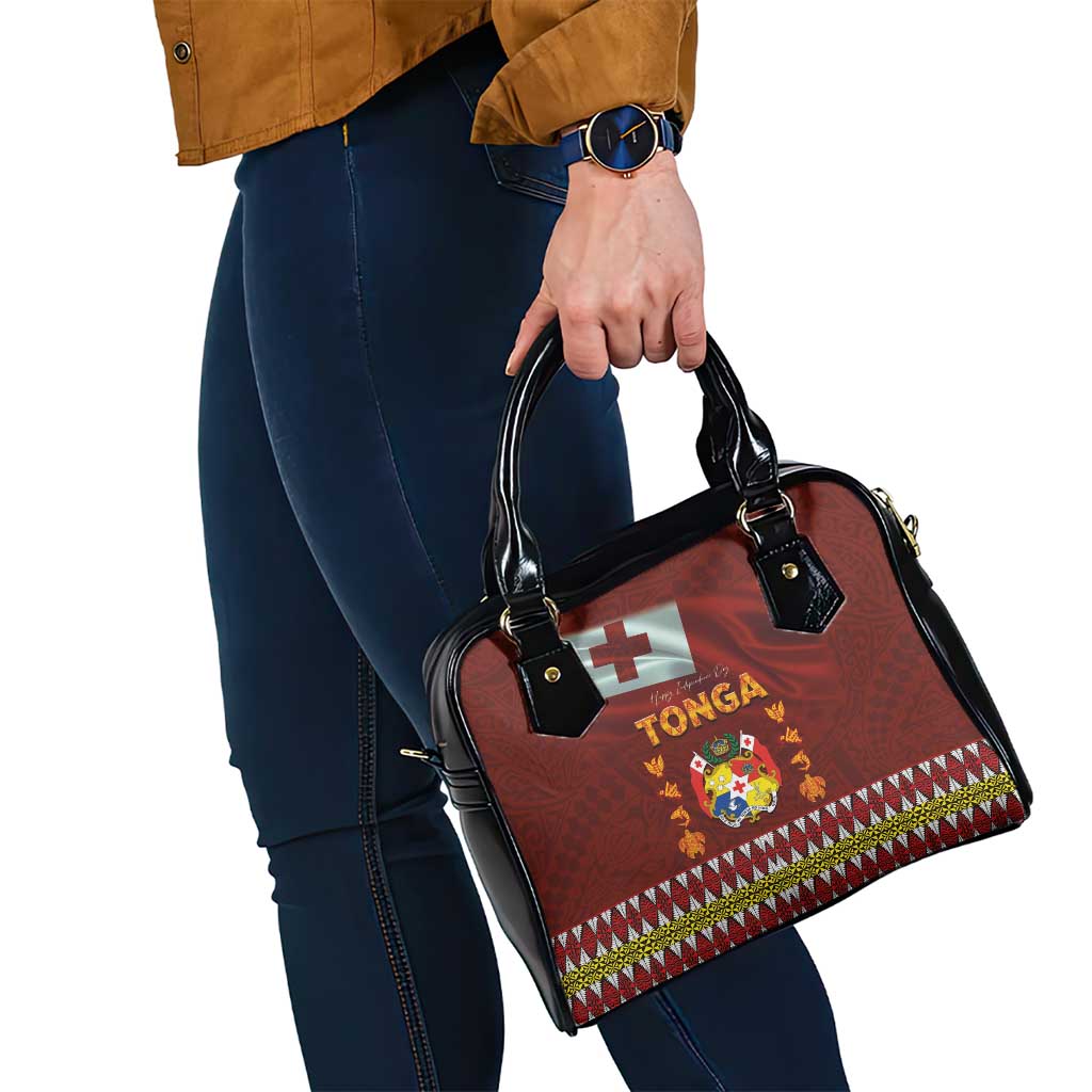 Tonga Independence Day Shoulder Handbag National Flag and Emblem with Ngatu Art Pattern