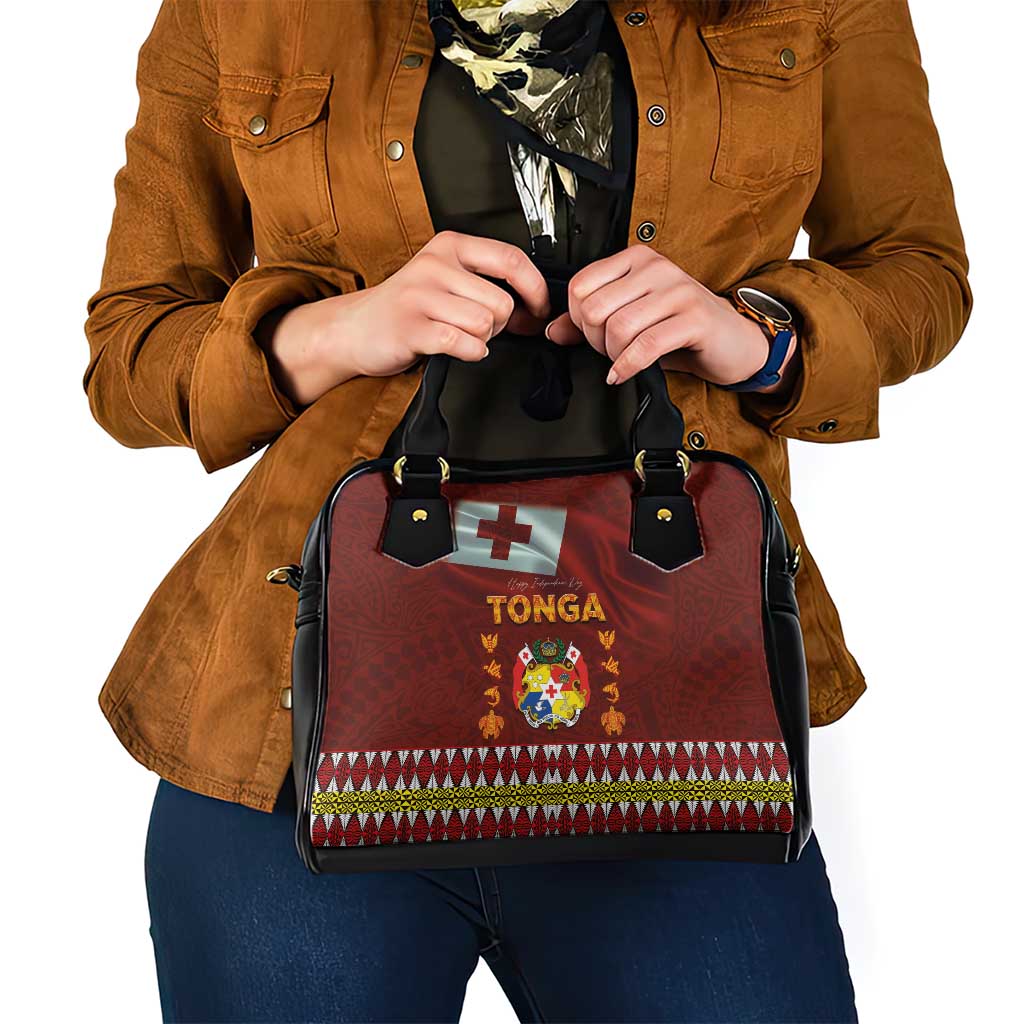 Tonga Independence Day Shoulder Handbag National Flag and Emblem with Ngatu Art Pattern