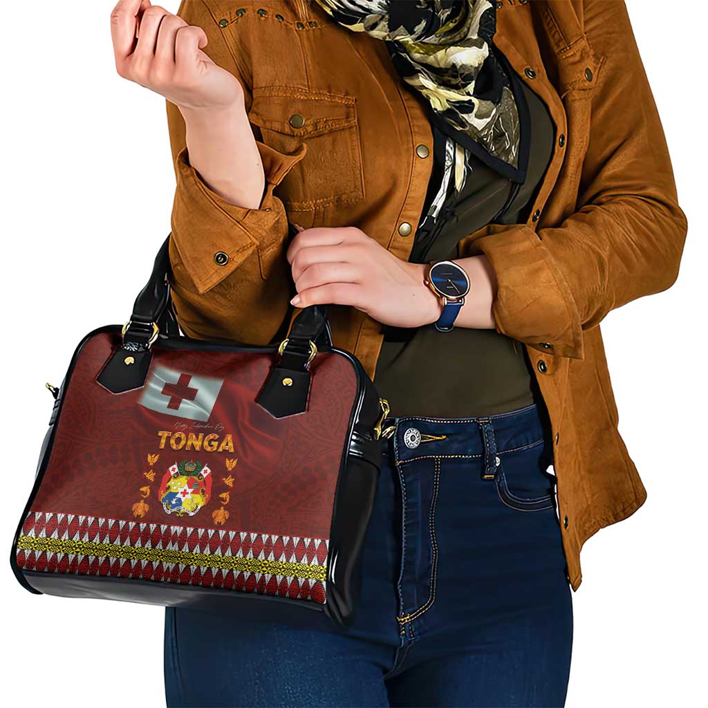 Tonga Independence Day Shoulder Handbag National Flag and Emblem with Ngatu Art Pattern