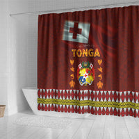 Tonga Independence Day Shower Curtain National Flag and Emblem with Ngatu Art Pattern LT03 - Polynesian Pride