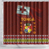 Tonga Independence Day Shower Curtain National Flag and Emblem with Ngatu Art Pattern LT03 - Polynesian Pride
