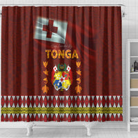 Tonga Independence Day Shower Curtain National Flag and Emblem with Ngatu Art Pattern LT03 - Polynesian Pride