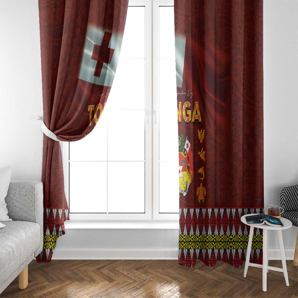 Tonga Independence Day Window Curtain National Flag and Emblem with Ngatu Art Pattern