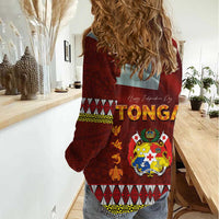 Tonga Independence Day Women Casual Shirt National Flag and Emblem with Ngatu Art Pattern LT03 - Polynesian Pride