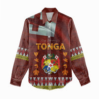 Tonga Independence Day Women Casual Shirt National Flag and Emblem with Ngatu Art Pattern LT03 - Polynesian Pride