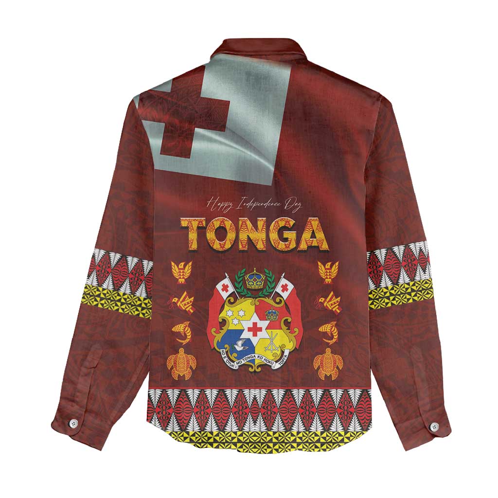 Tonga Independence Day Women Casual Shirt National Flag and Emblem with Ngatu Art Pattern LT03 - Polynesian Pride