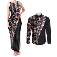 Tonga Ngatu Art Tattoo Polynesian Couples Matching Tank Maxi Dress and Long Sleeve Button Shirt LT03 Black - Polynesian Pride