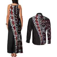 Tonga Ngatu Art Tattoo Polynesian Couples Matching Tank Maxi Dress and Long Sleeve Button Shirt LT03 - Polynesian Pride