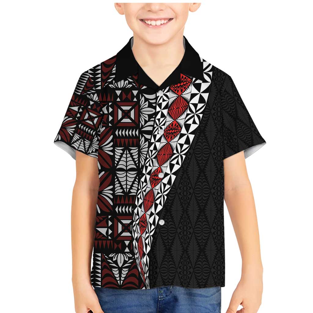 Tonga Ngatu Art Tattoo Polynesian Family Matching Mermaid Dress and Hawaiian Shirt LT03 Son's Shirt Black - Polynesian Pride