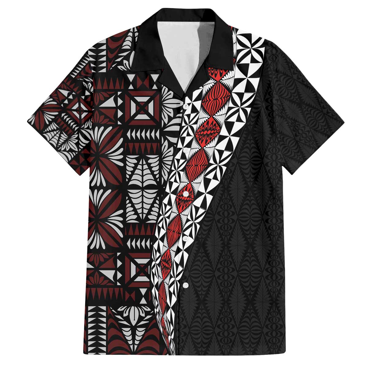 Tonga Ngatu Art Tattoo Polynesian Family Matching Off The Shoulder Long Sleeve Dress and Hawaiian Shirt LT03 Dad's Shirt - Short Sleeve Black - Polynesian Pride