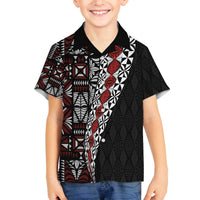 Tonga Ngatu Art Tattoo Polynesian Family Matching Off The Shoulder Long Sleeve Dress and Hawaiian Shirt LT03 Son's Shirt Black - Polynesian Pride
