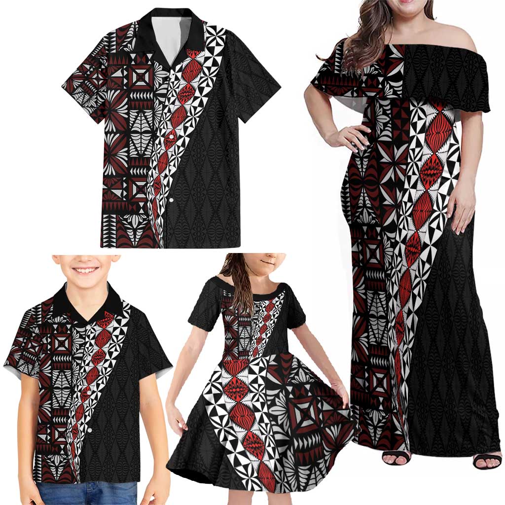 Tonga Ngatu Art Tattoo Polynesian Family Matching Off Shoulder Maxi Dress and Hawaiian Shirt LT03 - Polynesian Pride