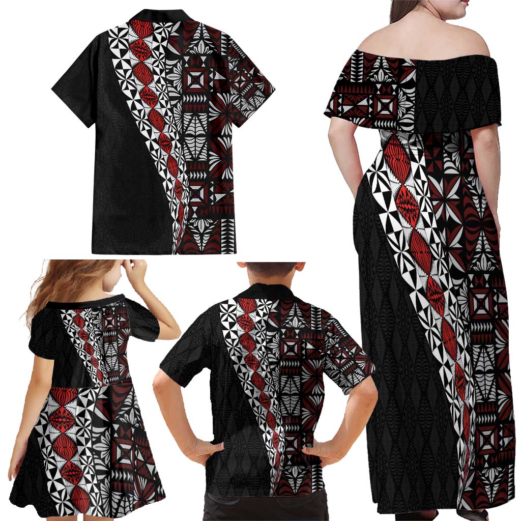 Tonga Ngatu Art Tattoo Polynesian Family Matching Off Shoulder Maxi Dress and Hawaiian Shirt LT03 - Polynesian Pride