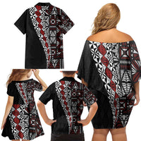 Tonga Ngatu Art Tattoo Polynesian Family Matching Off Shoulder Short Dress and Hawaiian Shirt LT03 - Polynesian Pride