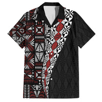 Tonga Ngatu Art Tattoo Polynesian Family Matching Off Shoulder Short Dress and Hawaiian Shirt LT03 Dad's Shirt - Short Sleeve Black - Polynesian Pride
