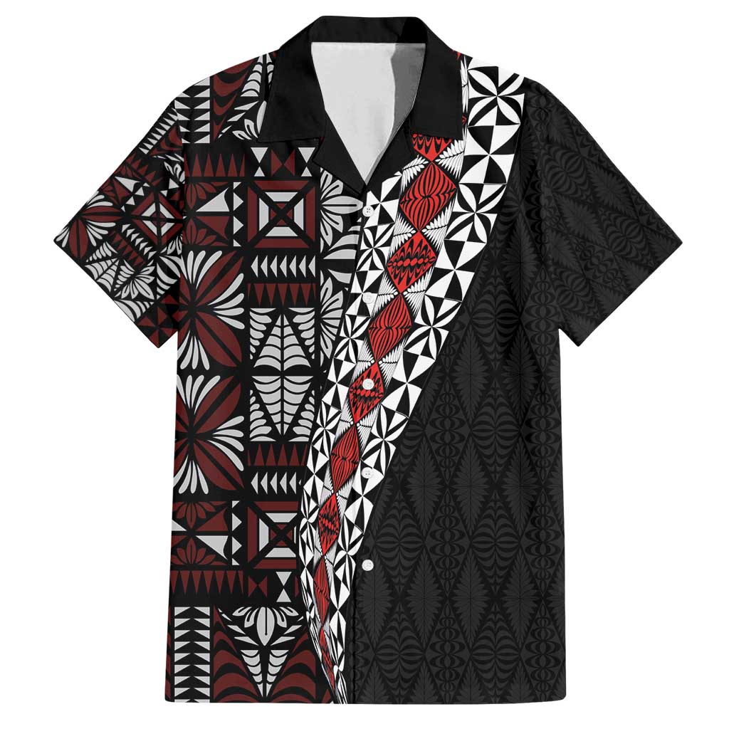 Tonga Ngatu Art Tattoo Polynesian Family Matching Puletasi and Hawaiian Shirt LT03 Dad's Shirt - Short Sleeve Black - Polynesian Pride