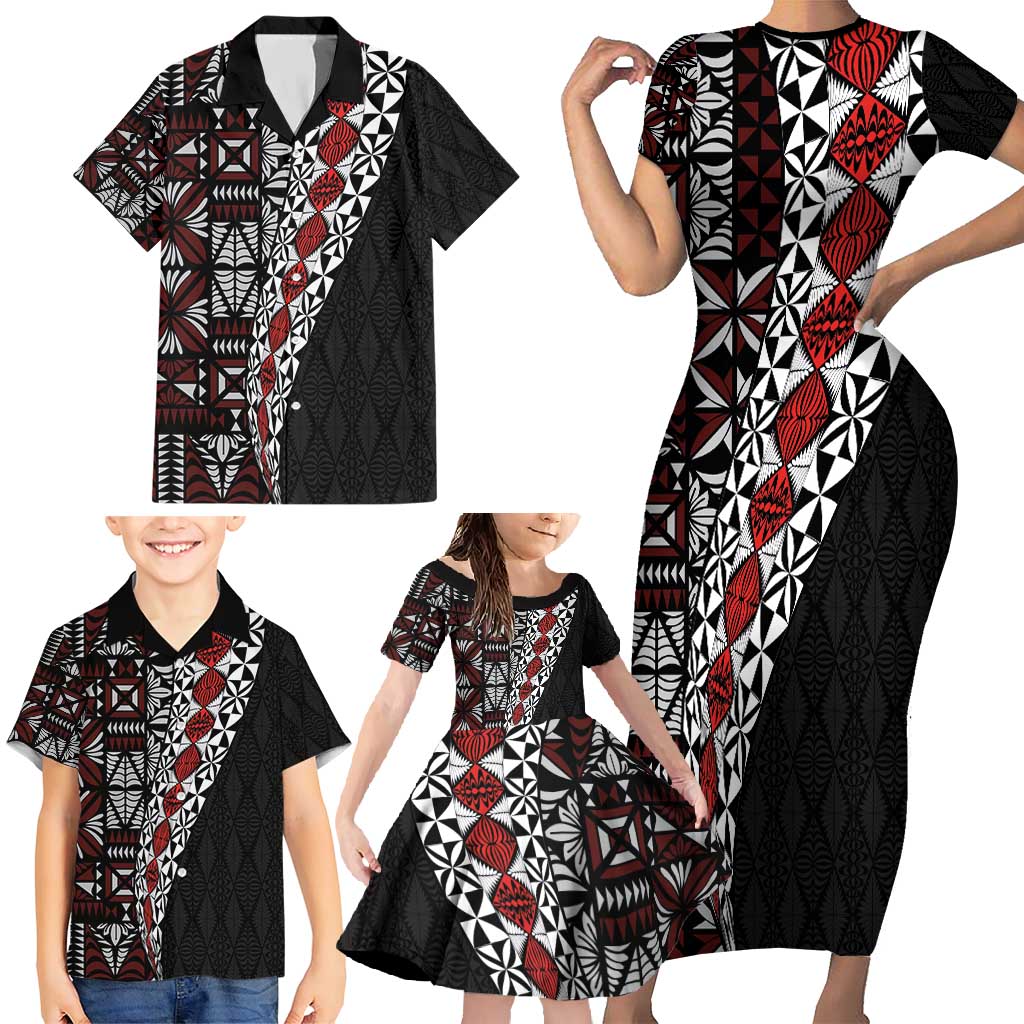 Tonga Ngatu Art Tattoo Polynesian Family Matching Short Sleeve Bodycon Dress and Hawaiian Shirt LT03 - Polynesian Pride
