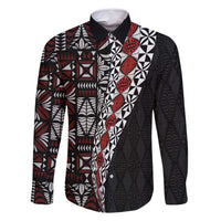 Tonga Ngatu Art Tattoo Polynesian Family Matching Summer Maxi Dress and Hawaiian Shirt LT03 Dad's Shirt - Long Sleeve Black - Polynesian Pride