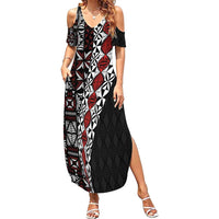 Tonga Ngatu Art Tattoo Polynesian Family Matching Summer Maxi Dress and Hawaiian Shirt LT03 Mom's Dress Black - Polynesian Pride