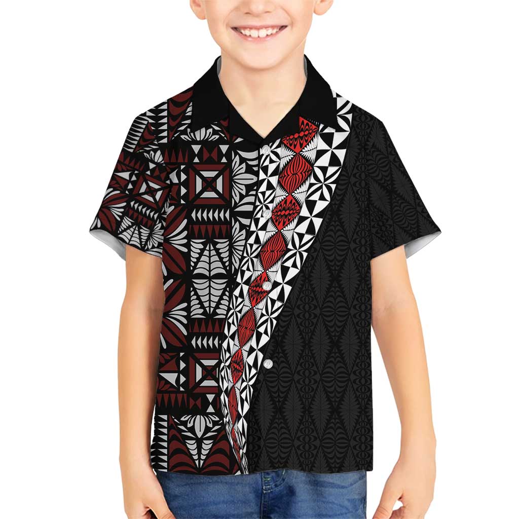 Tonga Ngatu Art Tattoo Polynesian Family Matching Summer Maxi Dress and Hawaiian Shirt LT03 Son's Shirt Black - Polynesian Pride