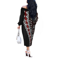 Tonga Ngatu Art Tattoo Polynesian Off The Shoulder Long Sleeve Dress