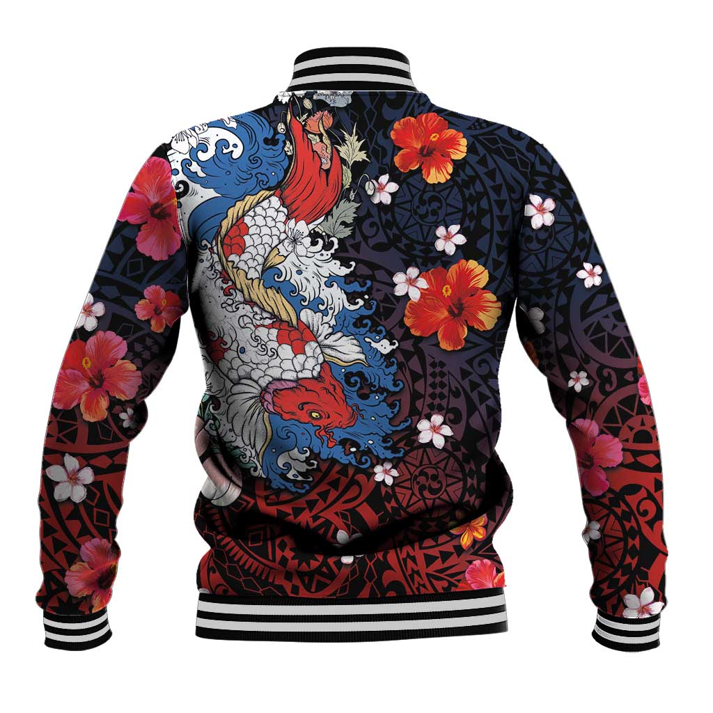Hawaiian and Japanese Together Baseball Jacket Hibiscus and Koi Fish Polynesian Pattern Colorful Style LT03 - Polynesian Pride