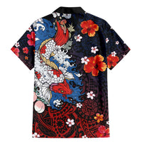 Hawaiian and Japanese Together Family Matching Mermaid Dress and Hawaiian Shirt Hibiscus and Koi Fish Polynesian Pattern Colorful Style LT03 - Polynesian Pride