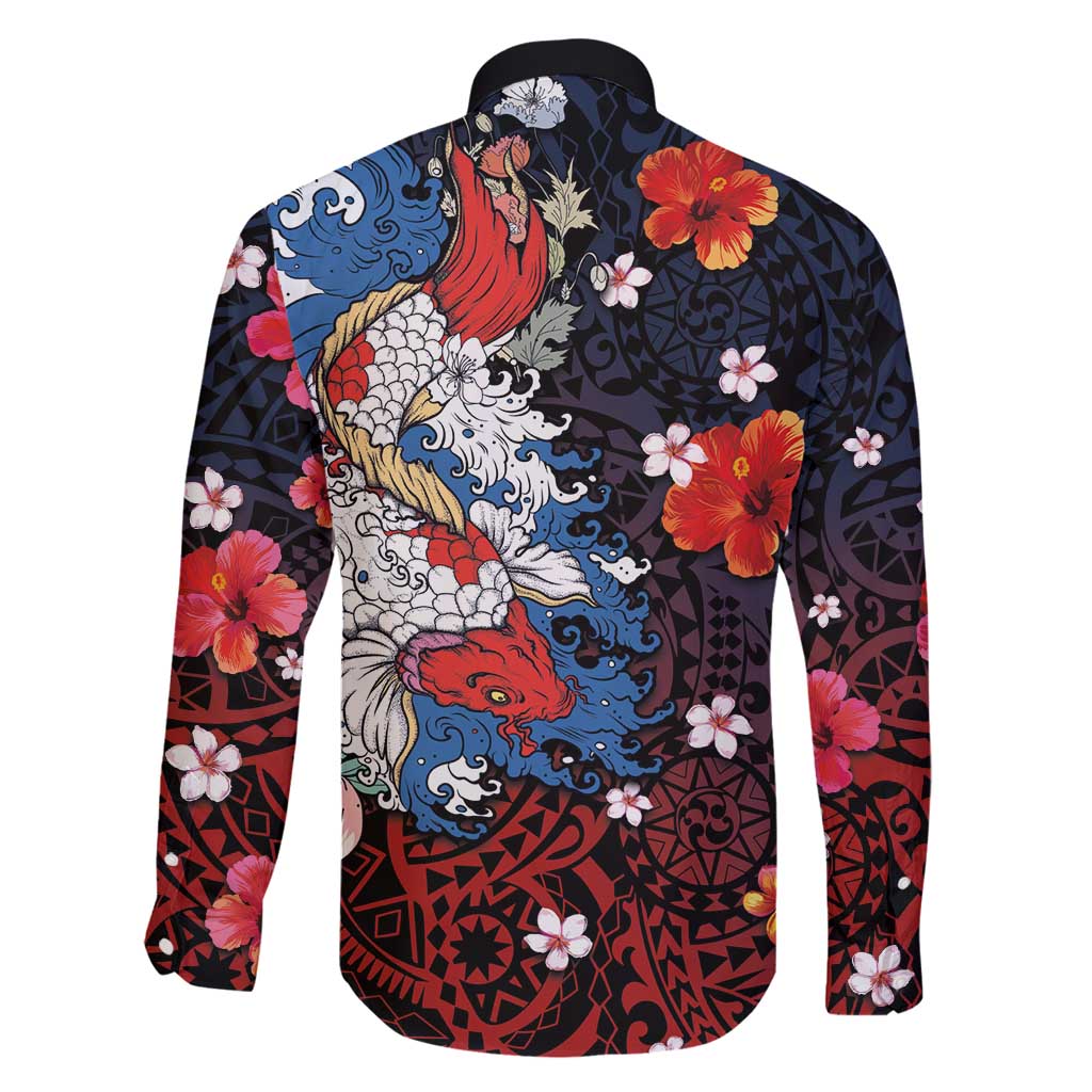 Hawaiian and Japanese Together Family Matching Mermaid Dress and Hawaiian Shirt Hibiscus and Koi Fish Polynesian Pattern Colorful Style LT03 - Polynesian Pride