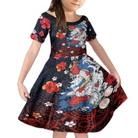 Hawaiian and Japanese Together Family Matching Off Shoulder Maxi Dress and Hawaiian Shirt Hibiscus and Koi Fish Polynesian Pattern Colorful Style LT03 Daughter's Dress Red - Polynesian Pride