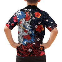Hawaiian and Japanese Together Family Matching Puletasi and Hawaiian Shirt Hibiscus and Koi Fish Polynesian Pattern Colorful Style LT03 - Polynesian Pride