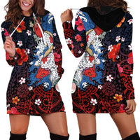 Hawaiian and Japanese Together Hoodie Dress Hibiscus and Koi Fish Polynesian Pattern Colorful Style LT03 - Polynesian Pride