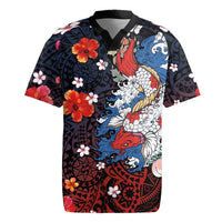Hawaiian and Japanese Together Rugby Jersey Hibiscus and Koi Fish Polynesian Pattern Colorful Style LT03 Red - Polynesian Pride