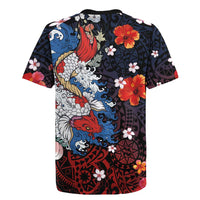Hawaiian and Japanese Together Rugby Jersey Hibiscus and Koi Fish Polynesian Pattern Colorful Style LT03 - Polynesian Pride