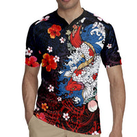 Hawaiian and Japanese Together Rugby Jersey Hibiscus and Koi Fish Polynesian Pattern Colorful Style LT03 - Polynesian Pride