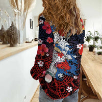 Hawaiian and Japanese Together Women Casual Shirt Hibiscus and Koi Fish Polynesian Pattern Colorful Style LT03 - Polynesian Pride