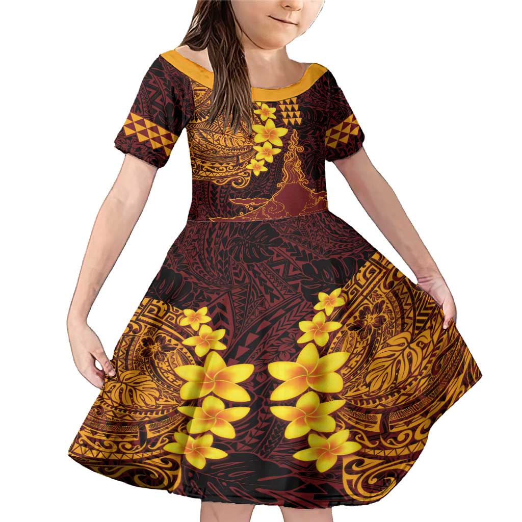 Hawaii Volcano Family Matching Mermaid Dress and Hawaiian Shirt Polynesian and Kakau Pattern LT03 Daughter's Dress Red - Polynesian Pride