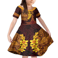 Hawaii Volcano Family Matching Mermaid Dress and Hawaiian Shirt Polynesian and Kakau Pattern LT03 Daughter's Dress Red - Polynesian Pride