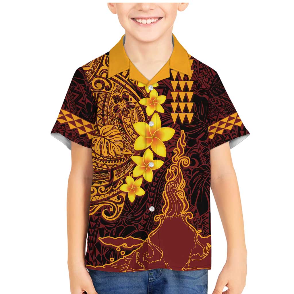 Hawaii Volcano Family Matching Mermaid Dress and Hawaiian Shirt Polynesian and Kakau Pattern LT03 Son's Shirt Red - Polynesian Pride