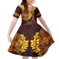 Hawaii Volcano Family Matching Off Shoulder Maxi Dress and Hawaiian Shirt Polynesian and Kakau Pattern LT03 Daughter's Dress Red - Polynesian Pride