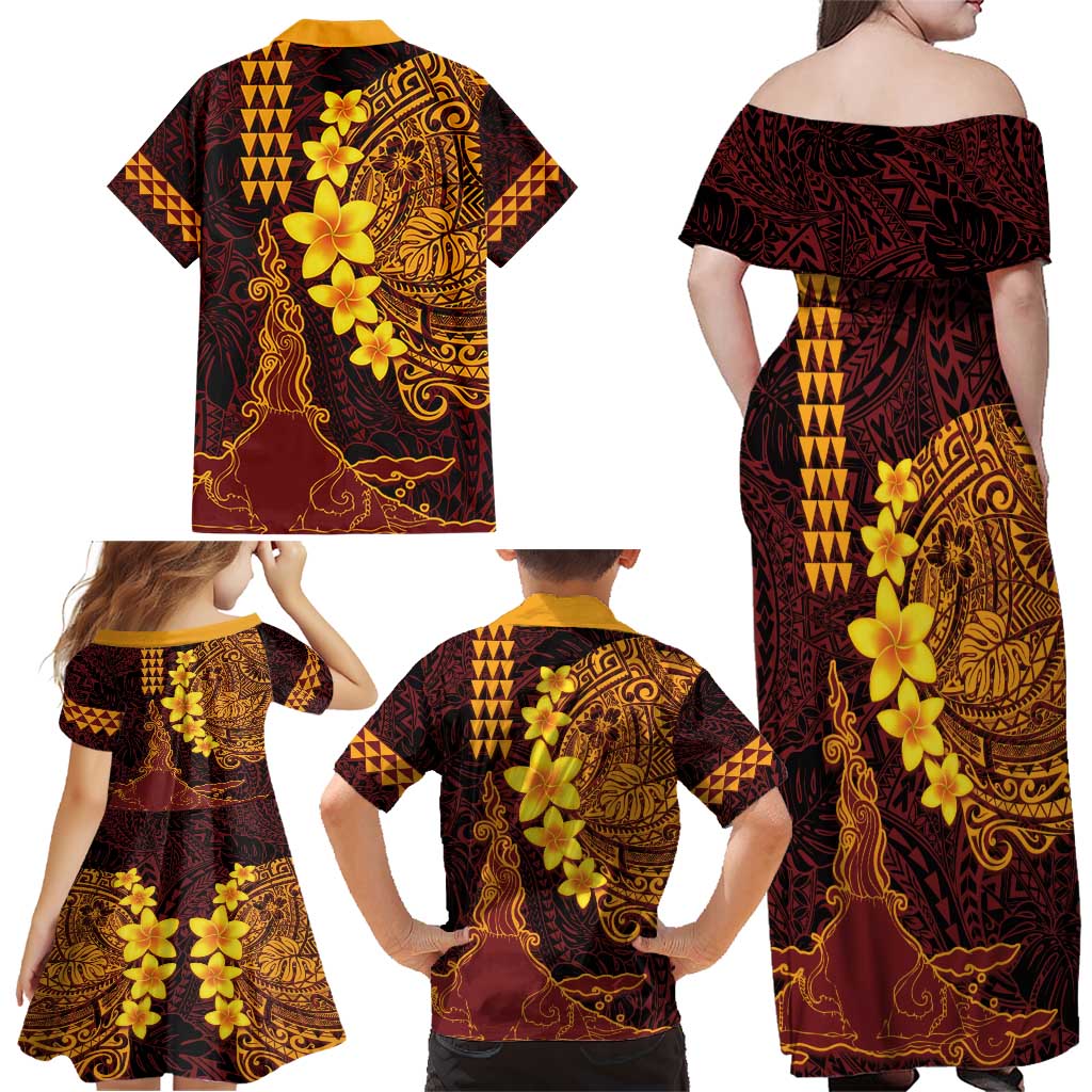 Hawaii Volcano Family Matching Off Shoulder Maxi Dress and Hawaiian Shirt Polynesian and Kakau Pattern LT03 - Polynesian Pride
