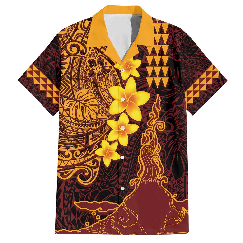 Hawaii Volcano Family Matching Off Shoulder Maxi Dress and Hawaiian Shirt Polynesian and Kakau Pattern LT03 Dad's Shirt - Short Sleeve Red - Polynesian Pride