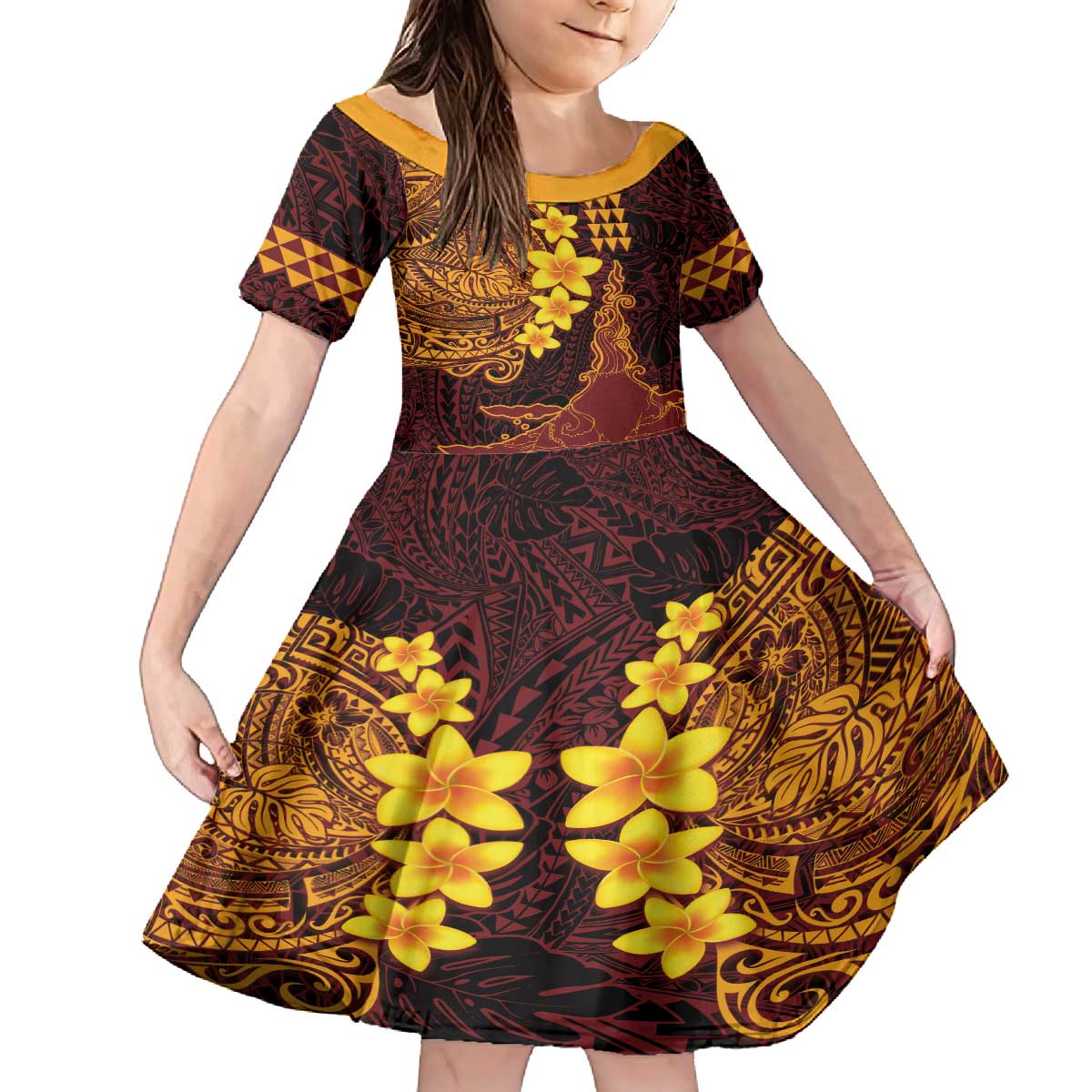 Hawaii Volcano Family Matching Puletasi and Hawaiian Shirt Polynesian and Kakau Pattern