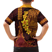 Hawaii Volcano Kid Hawaiian Shirt Polynesian and Kakau Pattern