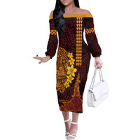 Hawaii Volcano Off The Shoulder Long Sleeve Dress Polynesian and Kakau Pattern LT03 Women Red - Polynesian Pride